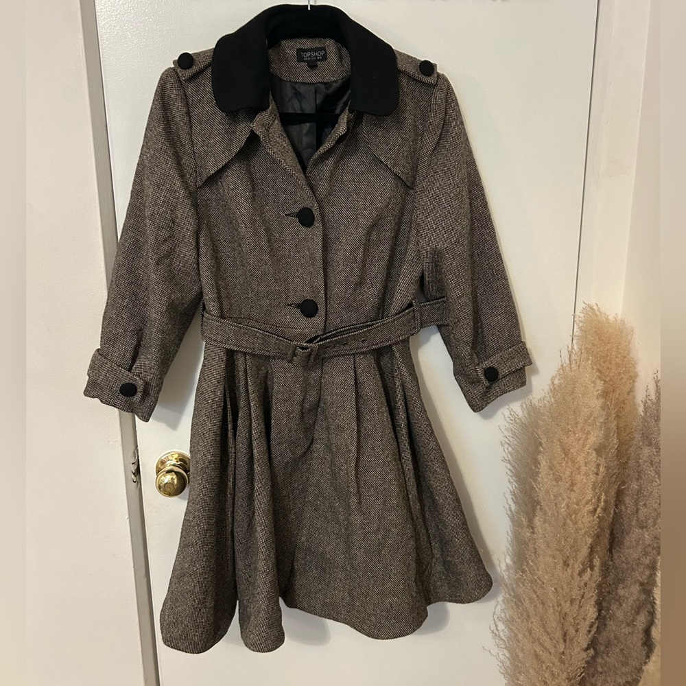 LIKE NEW! TopShop Wool Blend Womens Belted and Flared Dress Coat